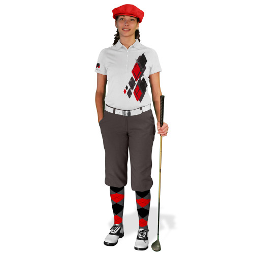 Ladies Golf Knickers Argyle Utopia Outfit 6U - Charcoal/Black/Red