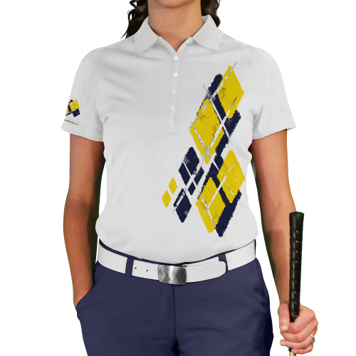 Ladies Argyle Utopia Golf Shirt - F: Navy/Yellow