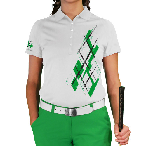 Ladies Argyle Utopia Golf Shirt - AA: Lime/White