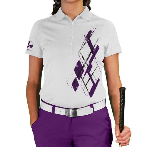 Ladies Argyle Utopia Golf Shirt - BB: Purple/White