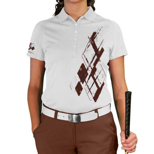 Ladies Argyle Utopia Golf Shirt - CC: Brown/White