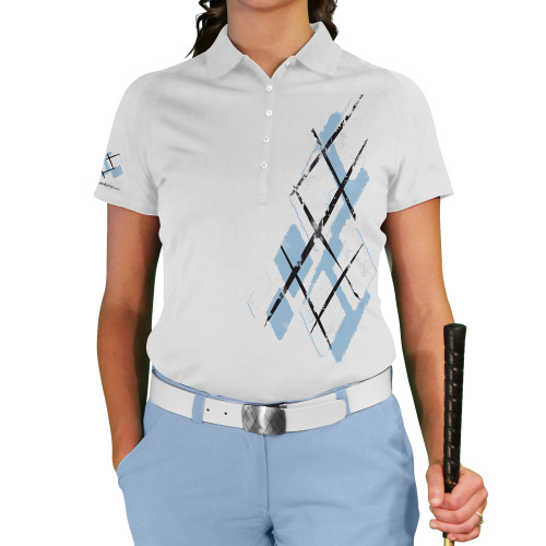 Ladies Argyle Utopia Golf Shirt - EE: Light Blue/White