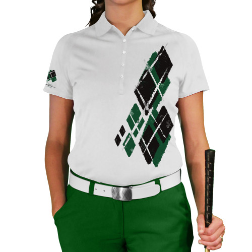 Ladies Argyle Utopia Golf Shirt - GG: Dark Green/Black