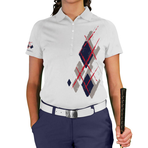 Ladies Argyle Utopia Golf Shirt -H: Taupe/Navy/White