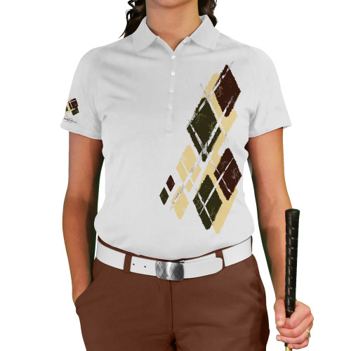 Ladies Argyle Utopia Golf Shirt - J: Butter/Olive/Brown