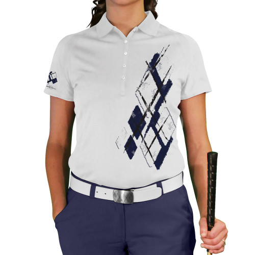 Ladies Argyle Utopia Golf Shirt - M: Navy/White