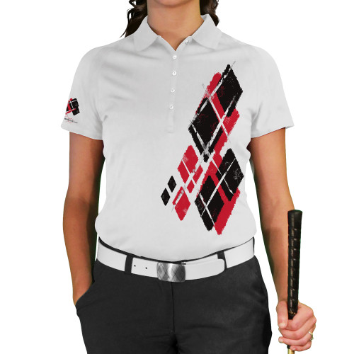 Ladies Argyle Utopia Golf Shirt - MM: Black/Red