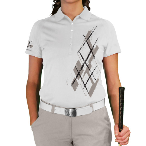 Ladies Argyle Utopia Golf Shirt - N: Taupe/White