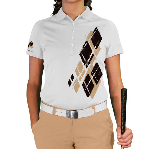 Ladies Argyle Utopia Golf Shirt - OO: Khaki/Black