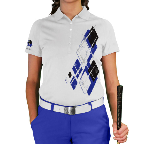 Ladies Argyle Utopia Golf Shirt - QQ: Royal/Black/White