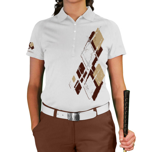 Ladies Argyle Utopia Golf Shirt - RR: Brown/Khaki/White