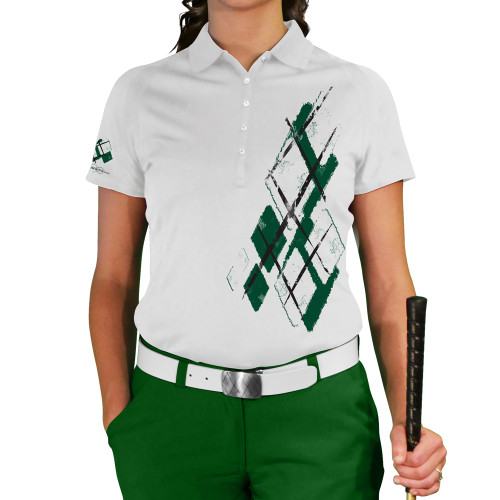 Ladies Argyle Utopia Golf Shirt - UU: Dark Green/White