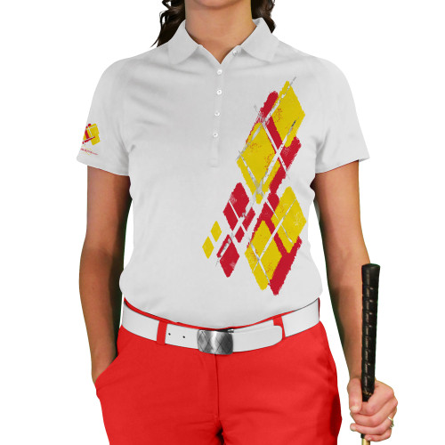 Ladies Argyle Utopia Golf Shirt - VV: Red/Yellow