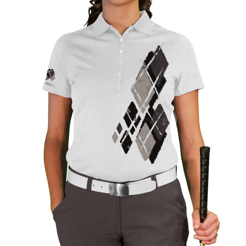 Ladies Argyle Utopia Golf Shirt - W: Black/Taupe/Charcoal