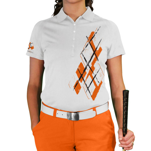 Ladies Argyle Utopia Golf Shirt - X: Orange/White