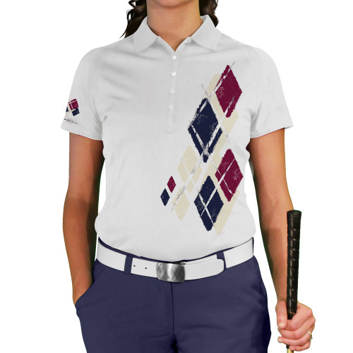 Ladies Argyle Utopia Golf Shirt - Y: Natural/Navy/Maroon