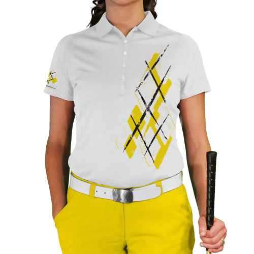 Ladies Argyle Utopia Golf Shirt - Z: Yellow/White