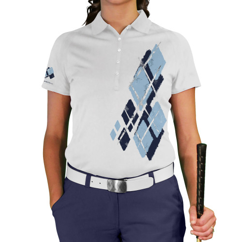 Ladies Argyle Utopia Golf Shirt - ZZ: Navy/Light Blue