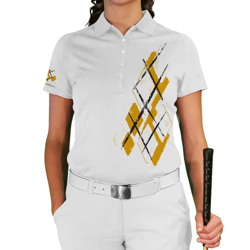 Ladies Argyle Utopia Golf Shirt - FFF: Gold/White