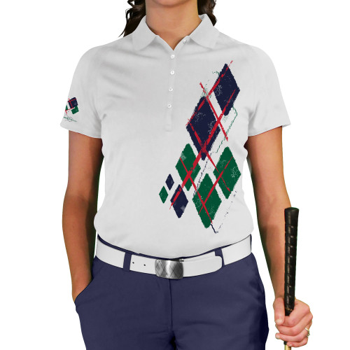 Ladies Argyle Utopia Golf Shirt - JJJ: White/Dark Green/Navy