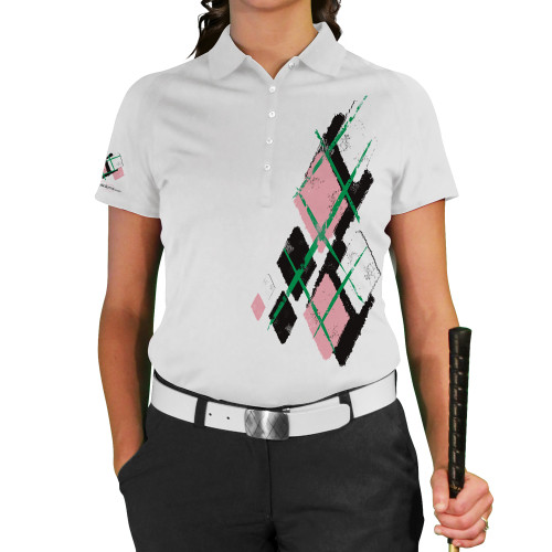 Ladies Argyle Utopia Golf Shirt - PPP: Black/Pink/White