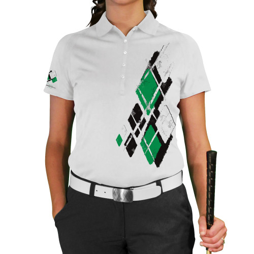 Ladies Argyle Utopia Golf Shirt - RRR: Black/Lime/White