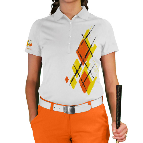 Ladies Argyle Utopia Golf Shirt - TTT: Yellow/Orange/White