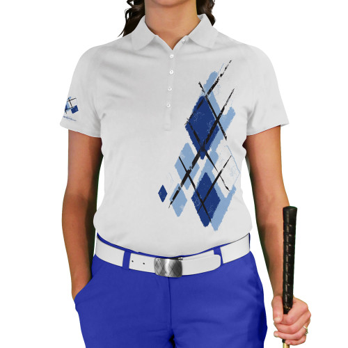 Ladies Argyle Utopia Golf Shirt - UUU: Light Blue/Royal/White