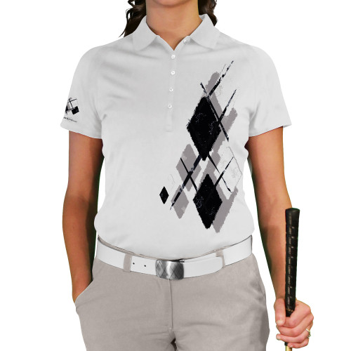 Ladies Argyle Utopia Golf Shirt - XXX: Taupe/Black/White