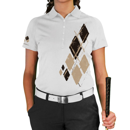 Ladies Argyle Utopia Golf Shirt - YYY: White/Black/Khaki