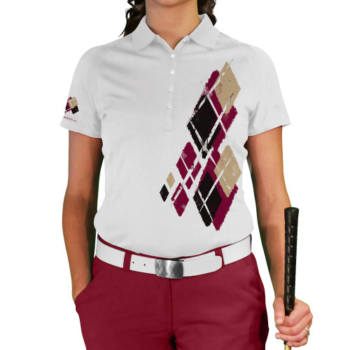 Ladies Argyle Utopia Golf Shirt - CCCC: Maroon/Black/Khaki