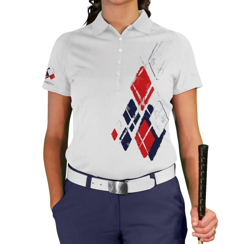 Ladies Argyle Utopia Golf Shirt -KKKK: Navy/Red/White