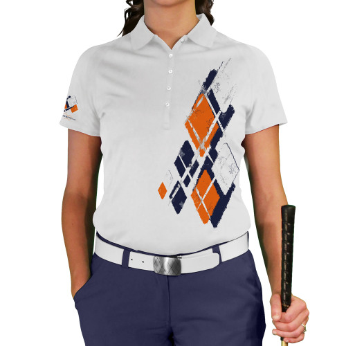 Ladies Argyle Utopia Golf Shirt -LLLL: Navy/Orange/White