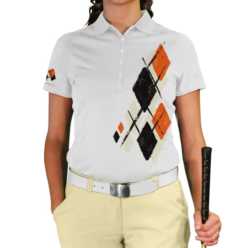 Ladies Argyle Utopia Golf Shirt - QQQQ: Natural/Black/Orange