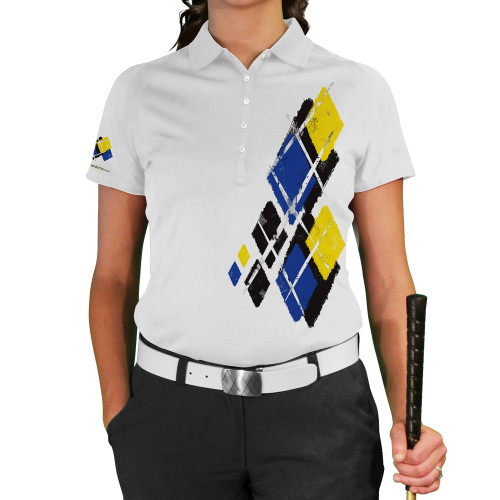 Ladies Argyle Utopia Golf Shirt - SSSS: Black/Royal/Yellow