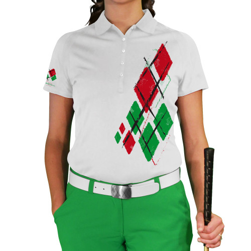 Ladies Argyle Utopia Golf Shirt - UUUU: White/Lime/Red