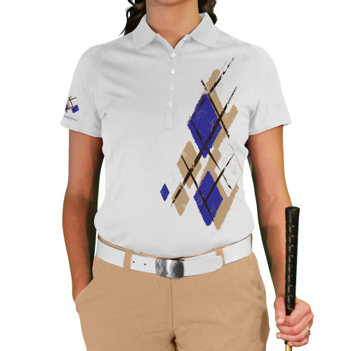 Ladies Argyle Utopia Golf Shirt - WWWW: Khaki/Royal/White