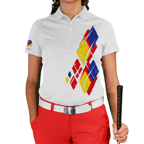 Ladies Argyle Utopia Golf Shirt - 5B: Red/Yellow/Royal