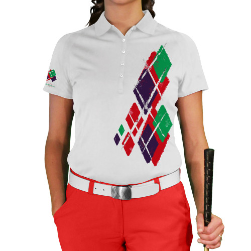 Ladies Argyle Utopia Golf Shirt - 5C: Red/Purple/Lime