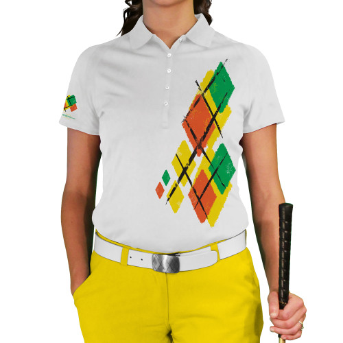 Ladies Argyle Utopia Golf Shirt - 5F: Yellow/Orange/Lime