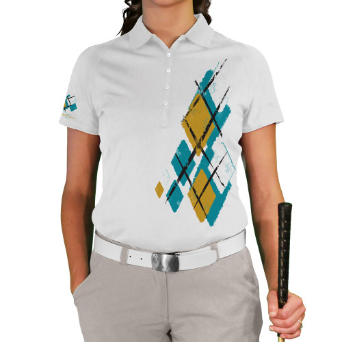 Ladies Argyle Utopia Golf Shirt - 5G: Teal/Bronze/White