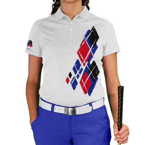 Ladies Argyle Utopia Golf Shirt - 5J: Royal/Red/Black