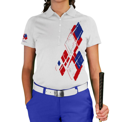 Ladies Argyle Utopia Golf Shirt - 5K: Red/White/Royal
