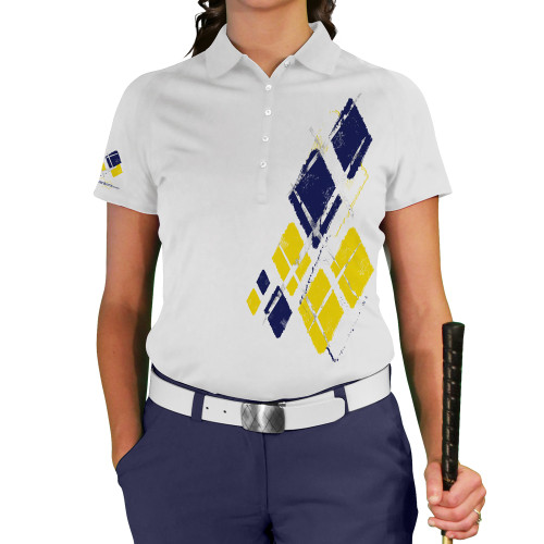 Ladies Argyle Utopia Golf Shirt - 5O: White/Yellow/Navy