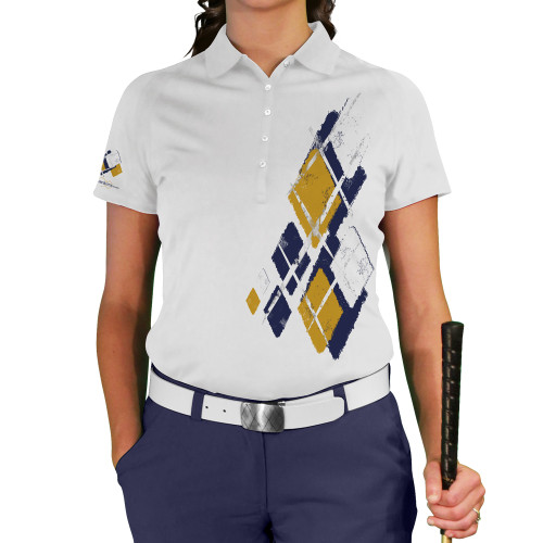 Ladies Argyle Utopia Golf Shirt - 5U: Navy/White/Gold