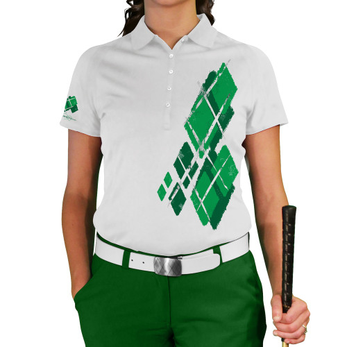 Ladies Argyle Utopia Golf Shirt - 5Y: Dark Green/Lime