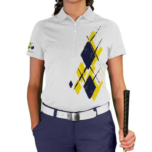 Ladies Argyle Utopia Golf Shirt - 5Z: Yellow/Navy/White