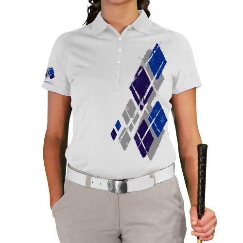 Ladies Argyle Utopia Golf Shirt - 6E: Taupe/Purple/Royal