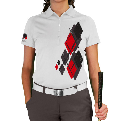 Ladies Argyle Utopia Golf Shirt - 6U: Charcoal/Black/Red