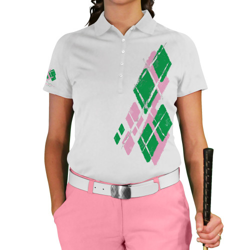 Ladies Argyle Utopia Golf Shirt - 6Y: Pink/Lime